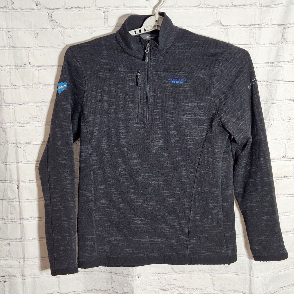 Eddie Bauer Sweater Fleece Mens Size M Gray Black EB254 Embroidered Logo